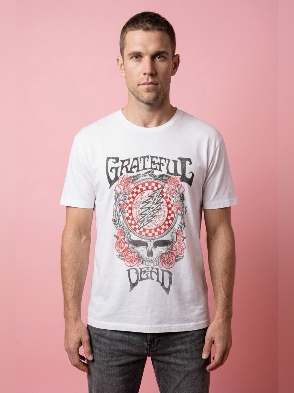 Lucky Brand Men’s Grateful Dead Venice Burnout Dead Skull White Tee in XL or XXL